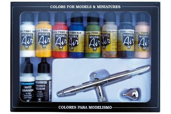 Set de aerógrafos Vallejo con colores básicos, 10 x 17 ml