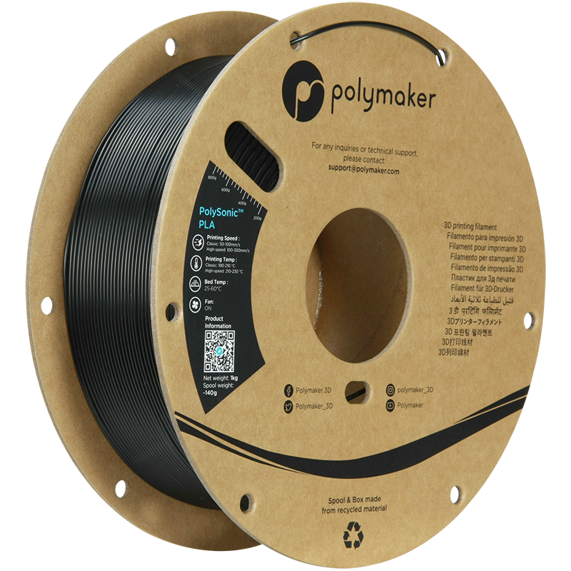 Polymaker PolySonic PLA de alta velocidad | Filamento para impresión 3D | 1,75 mm (1 kg) | Gris