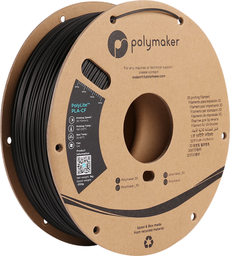 [PA10001] Polymaker PolyLite PLA-CF | Filamento para impresión 3D | 1,75 mm (1 kg) | Negro