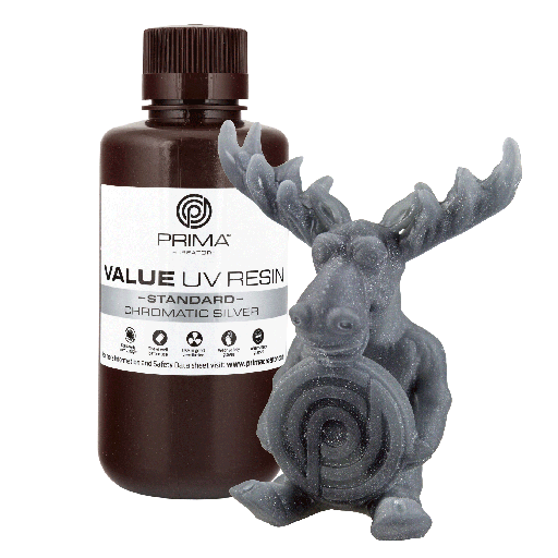 [PV-RESIN-B405-0500-CS] PrimaCreator Value UV / DLP Resin - 500 g - Chromatic Silver