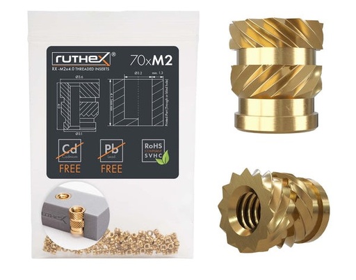 [GE-M2x04-001] Ruthex M2 threaded insert – Rx-M2x4 - 70 pcs