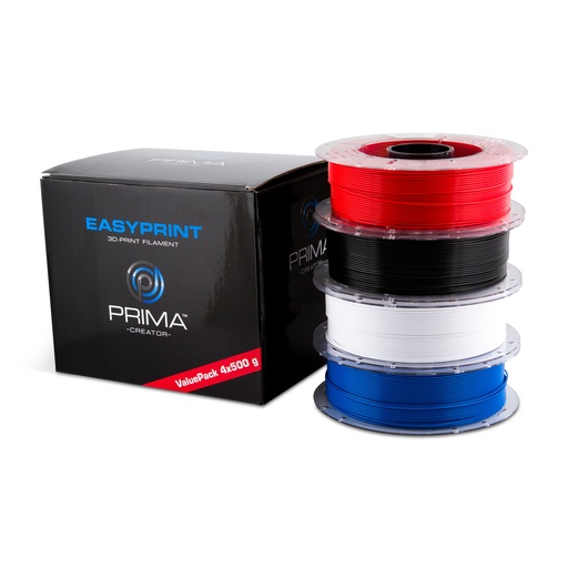 [PC-EPLA-175-4x0500-STD] EasyPrint PLA Paquete económico estándar - 1,75 mm - 4 x 500 g (total: 2 kg) - Blanco, negro, rojo, azul