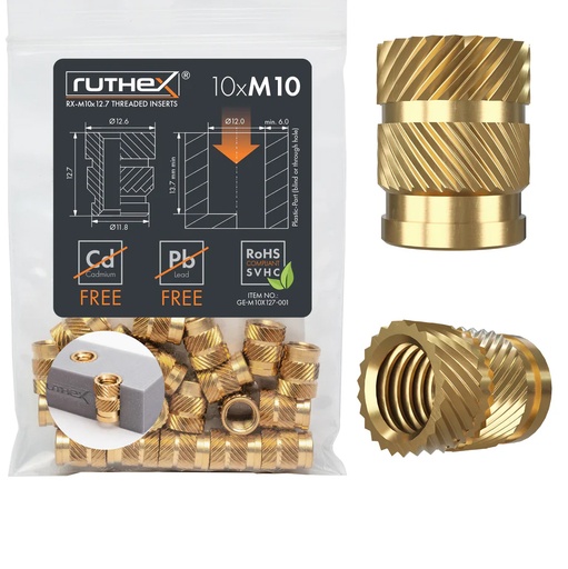 [GE-M10x127-001] Ruthex M10 threaded insert – Rx-M10x12,7 - 10 pcs