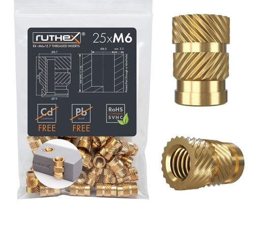 [GE-M6x127-002] Ruthex M6 threaded insert – Rx-M6x12.7 - 25 pcs