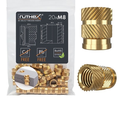[GE-M8x127-001] Ruthex M8 threaded insert – Rx-M8x12.7 - 20 pcs